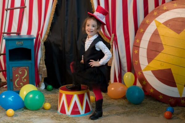 Vintage,Circus.,Smiling,Funny,And,Cute,Baby,Girl,In,A